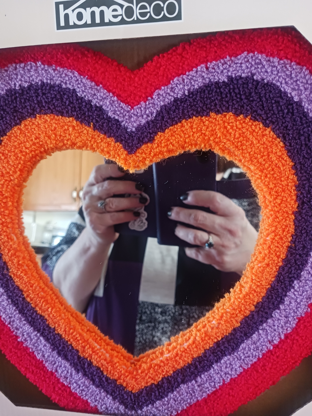 Heart Tufted Wall Mirror in Red, Orange & Purple